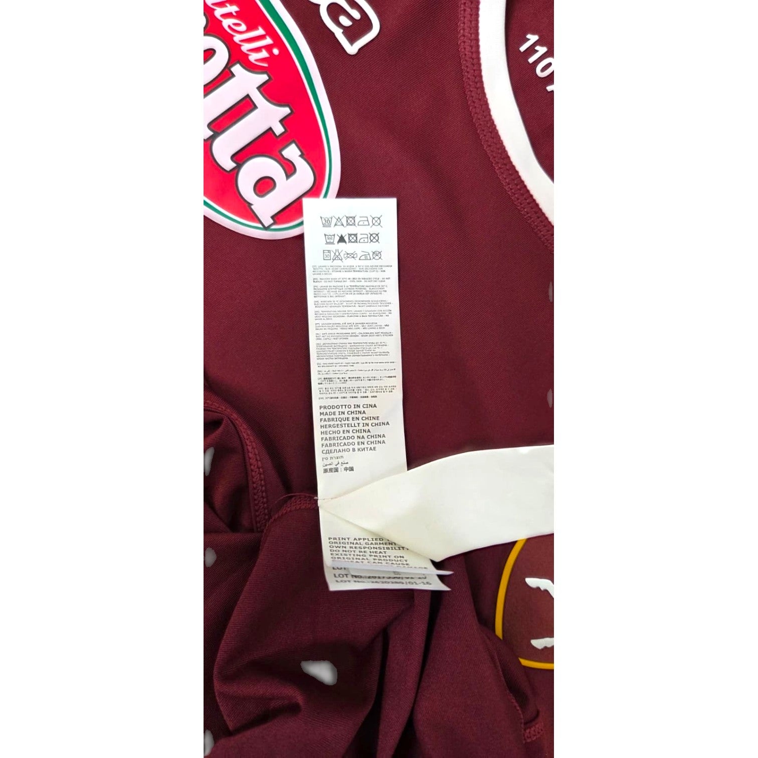 Etichetta interna maglia Torino Home 2016-17 Kappa – Made in China – istruzioni di lavaggio