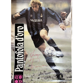 Poster autografato Jurgen Klinsmann su sfondo bianco – centravanti tedesco dell Inter – autografo originale pennarello rosso – cimelio vintage da collezione