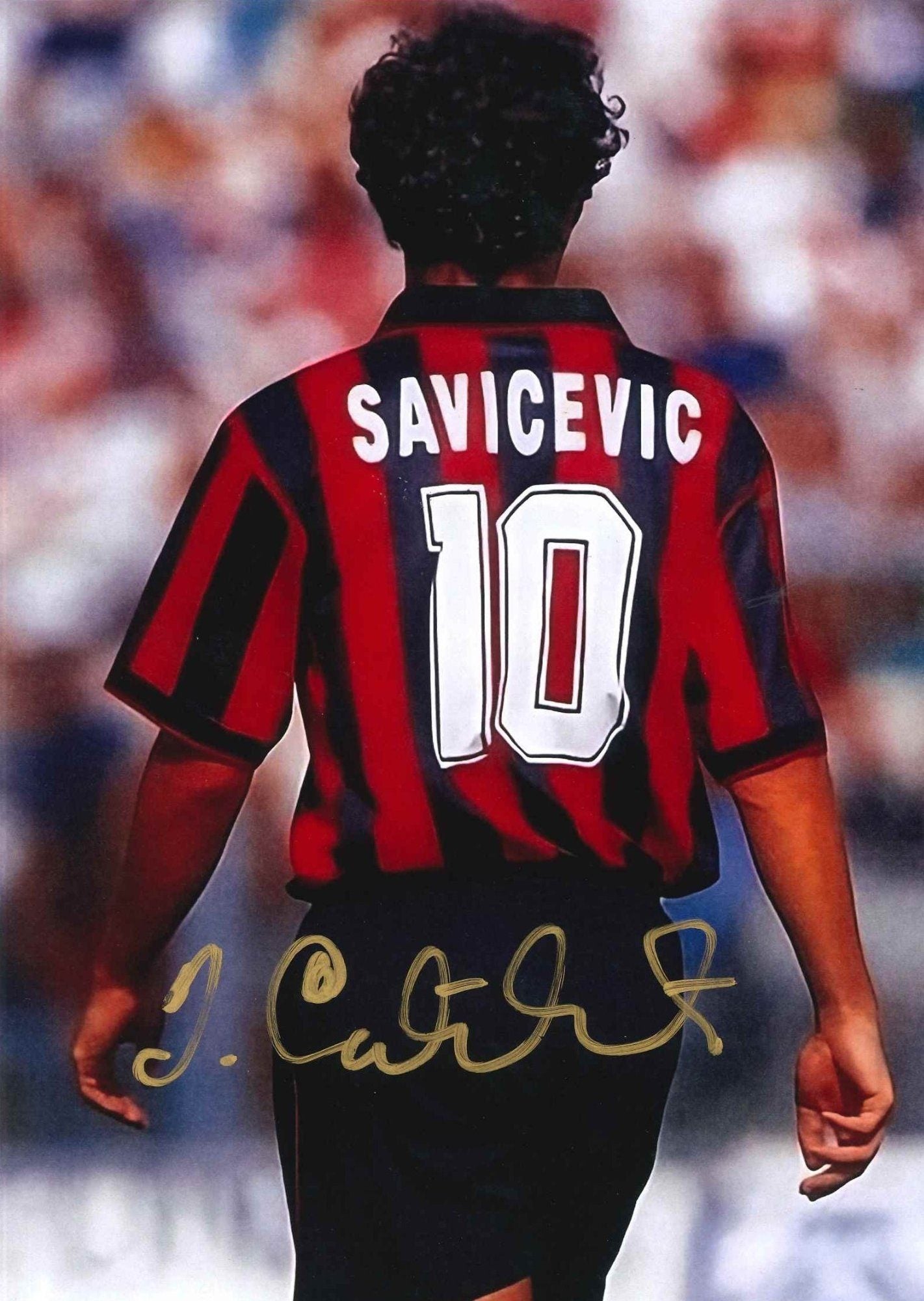 Fotografia autografata Dejan Savicevic Milan maglia rossonera numero 10 di spalle – autografo originale pennarello oro – 32x22,5 cm – condizioni Excellent