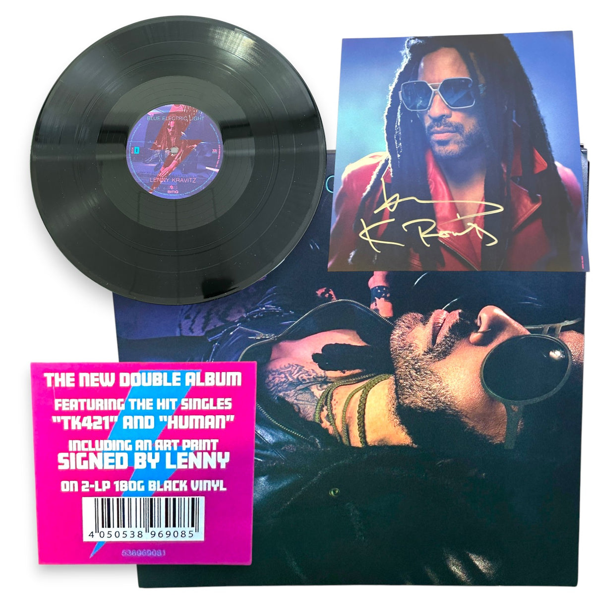 Doppio vinile Blue Electric Light di Lenny Kravitz con disco, copertina e art print autografata