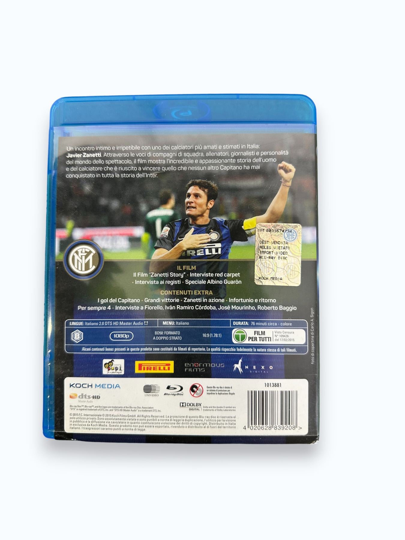Retro Blu-ray Zanetti Story Edizione Speciale 2 Dischi – Koch Media 2015 – contenuti film e extra – stemma FC Inter – Pirelli sponsor