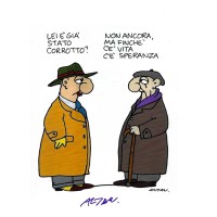 Vignetta autografata da Francesco TullioAltan con battuta satirica